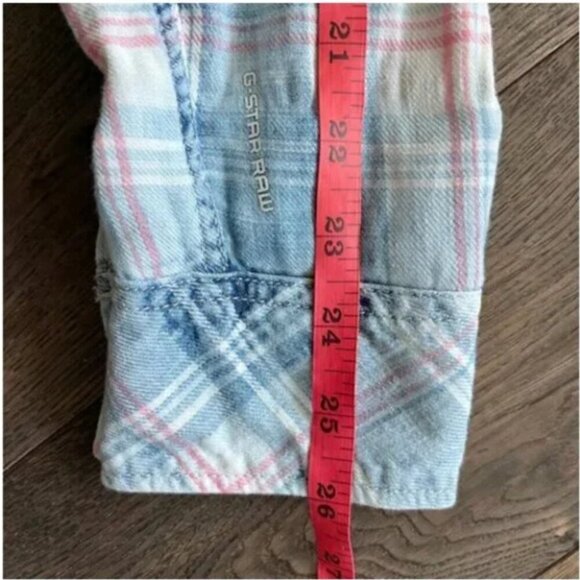 G-Star Raw Landoh Plaid Pearl Snap Shirt Size L Western Faded Blue Casual - Picture 7 of 9